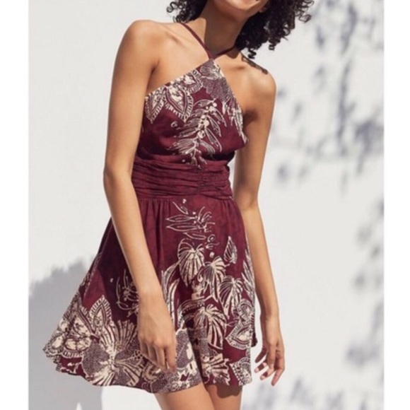 UO Marabella Y-Neck Boho Mini Dress